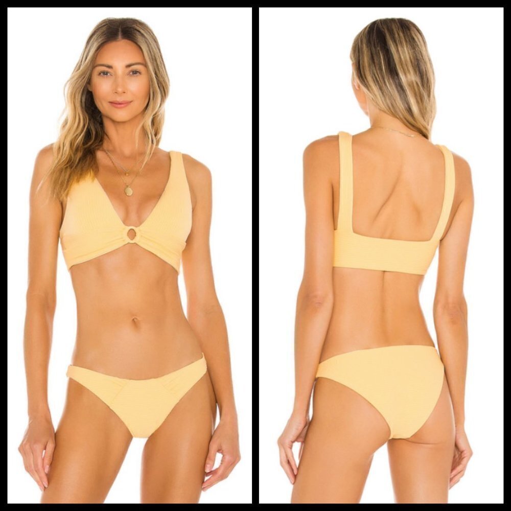 💕L*SPACE💕 Eco Chic Repreve Fisher Bikini Top ~ Ribbed Golden Hour Small S NWT